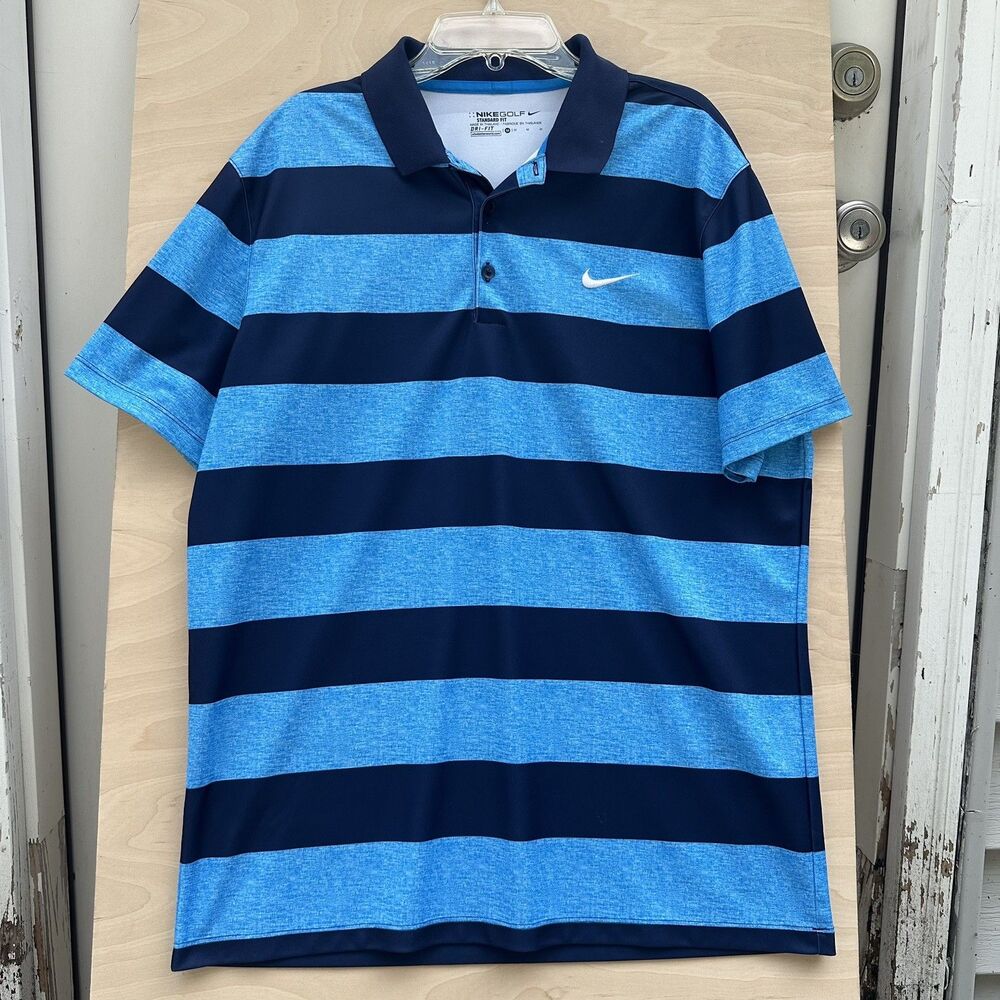 Nike Golf Dri-Fit Victory Bold Striped Polo Shirt Blue Men's Medium Standard Fit